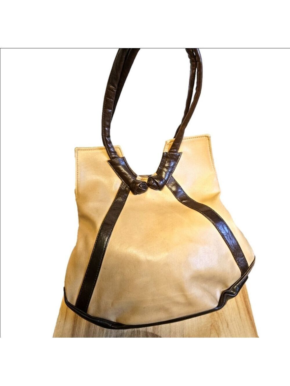 Vintage Butterscotch with Chocolate Strap Embellishment Shoulder Bag